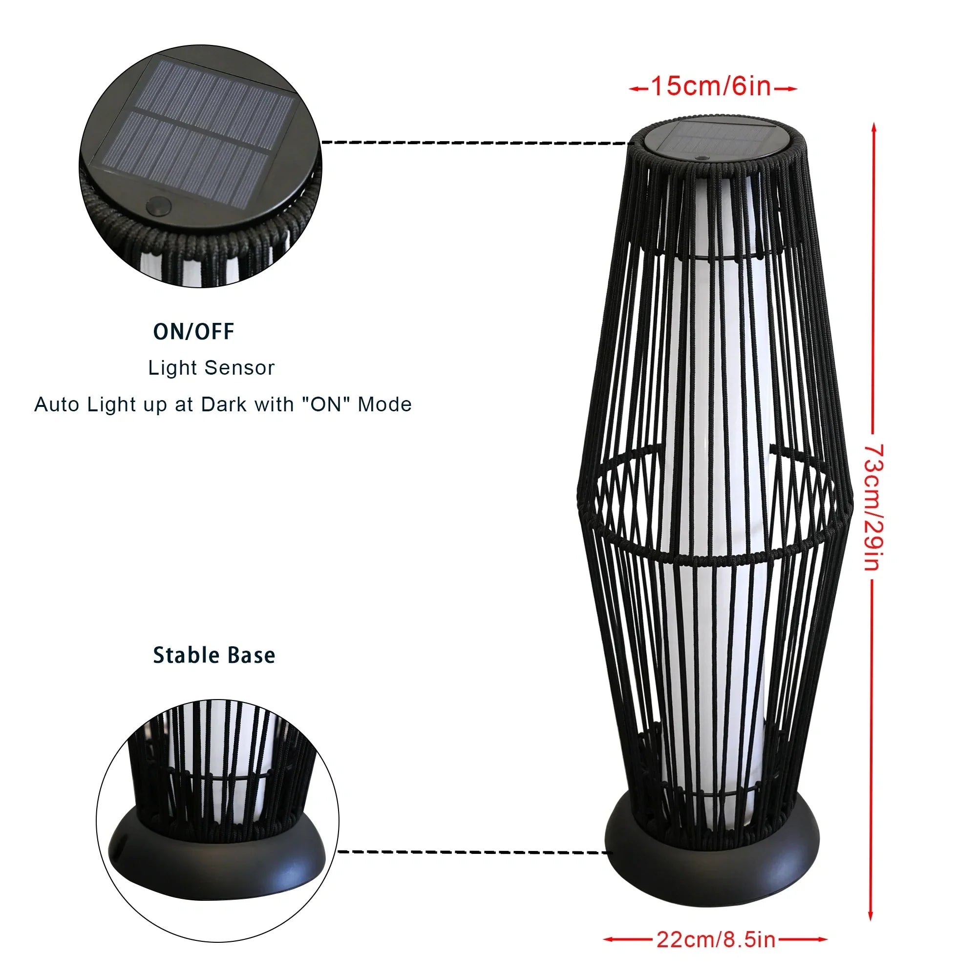 2 Piece Solar Powered Lantern Wicker Solar Patio Lamp