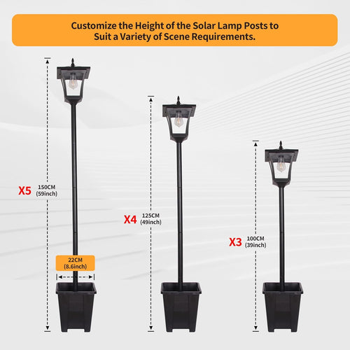 2-In-1 Outdoor Planter with Solar Lamp Post Lights, 59"H MAX