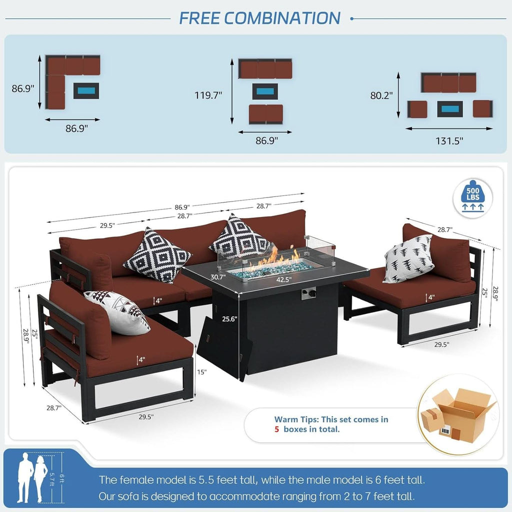 Grey Aluminum Outdoor Patio Set With Fire Pit Table