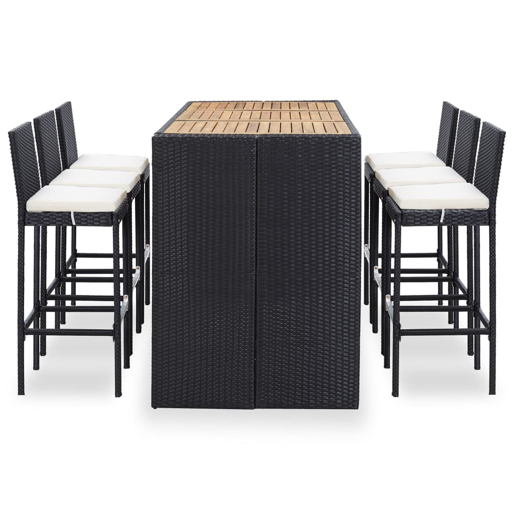 NNEVL 7 Piece Outdoor Bar Set with Cushions Poly Rattan Black