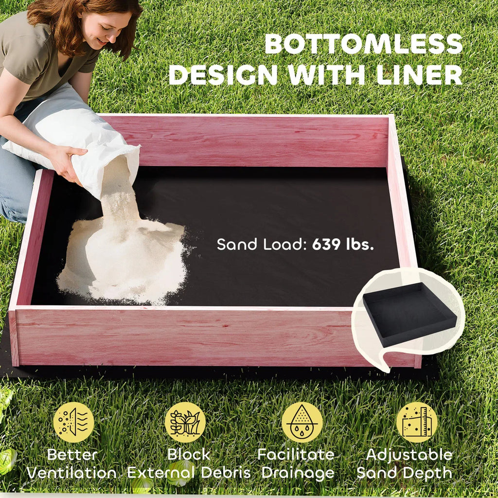 Pink Wooden Sandbox with Cover
